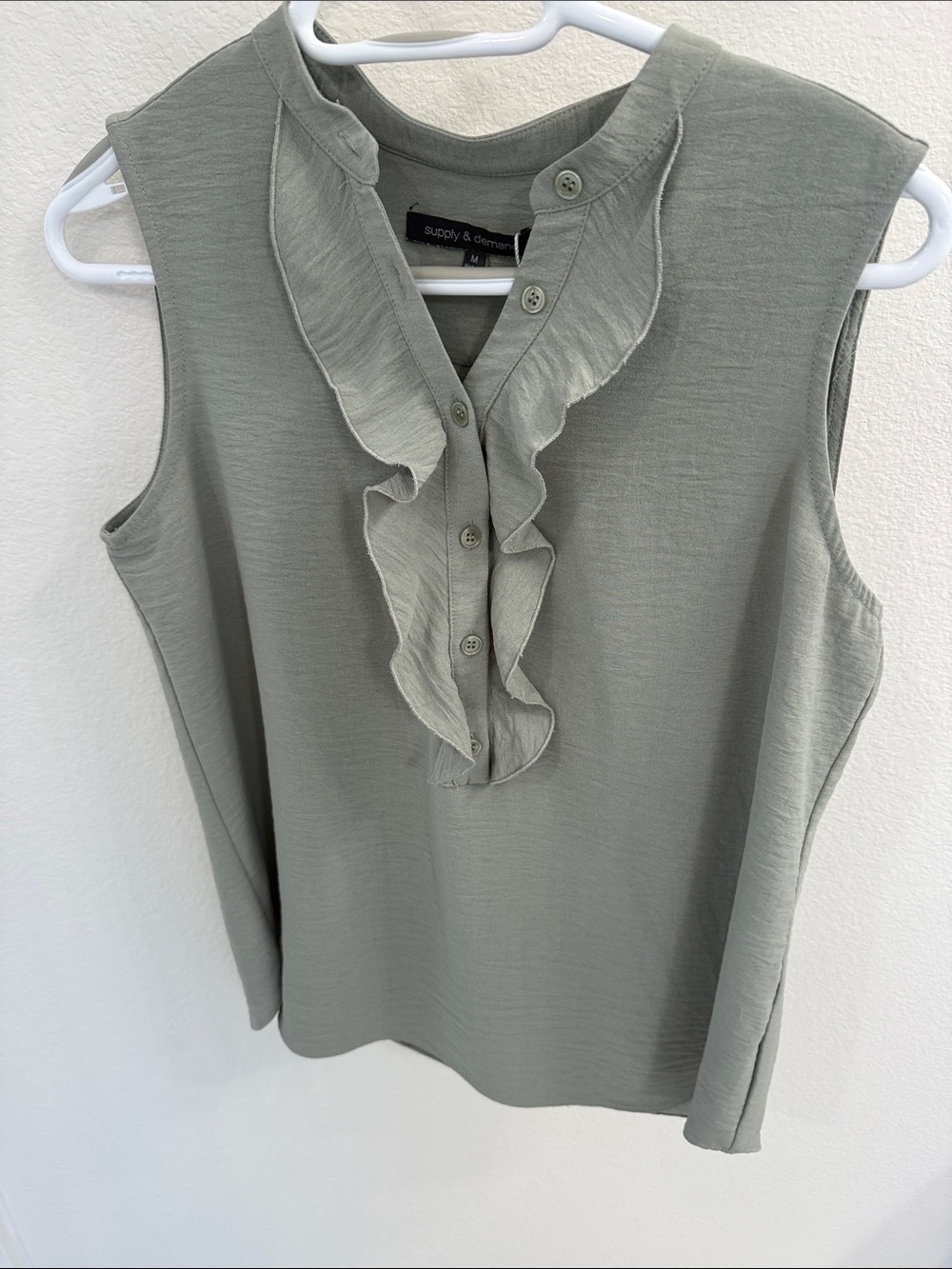Sleeveless Ruffle Front Blouse in Sage Green